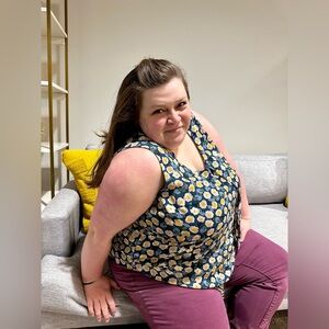 Plus Size Teal Multi-Color with Flowers Tank Blouse